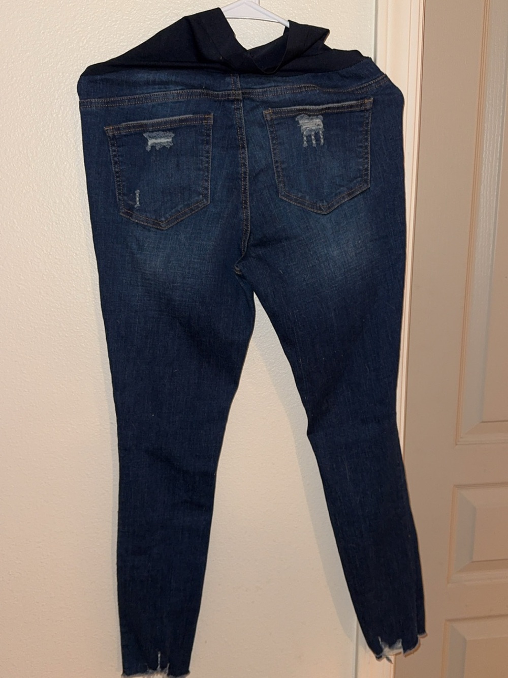 Dark Blue distressed Maternity Skinny Jeans